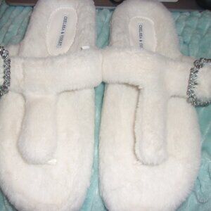 Chelsea & Violet Plush White Slippers